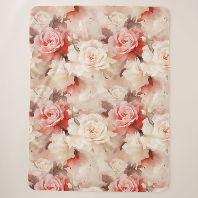 Hübsch Rosa Schwarz Creme Rose Blütenfarben Sherpadecke (Vorderseite)