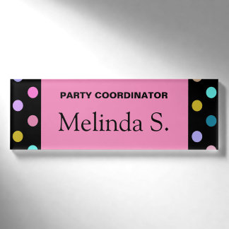 Hübsch-rosa-schwarze Konfetti-Punkte Party-Namenss Namenschild