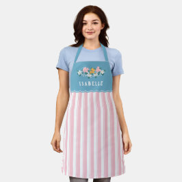 Hübsch rosa Streifen Blaue gelbe Blüten Schürze