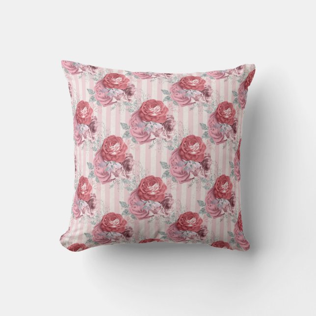 Hübsch rosa Streifen-Muster Kissen (Vorderseite)