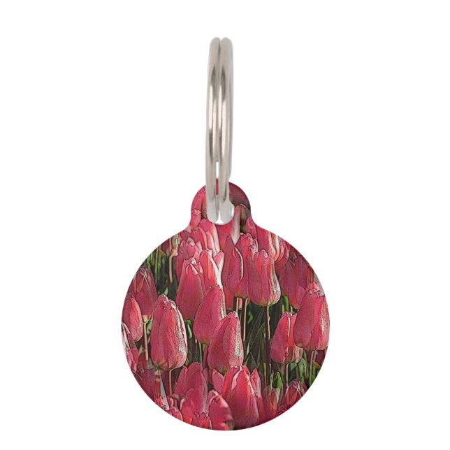Hübsch-rosa Tulips Haustiermarke (Vorderseite)