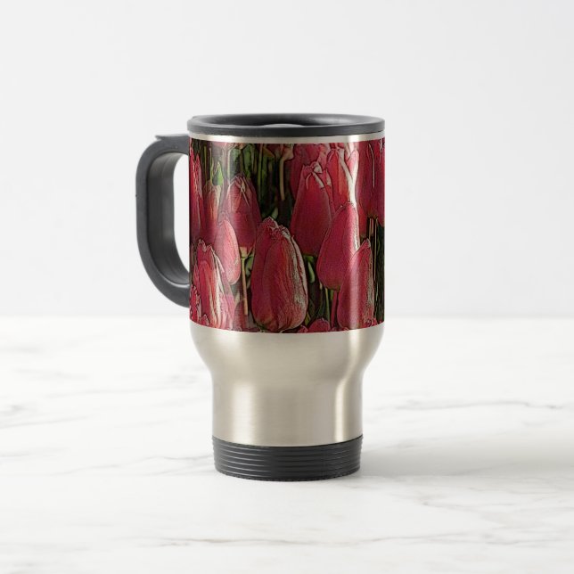 Hübsch-rosa Tulips Reisebecher (Vorderseite Links)
