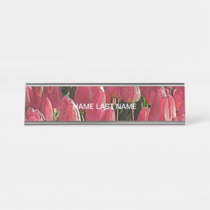 Hübsch-rosa Tulips Schreibtischnamensplakette