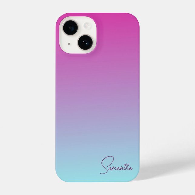 Hübsch rosa und blaue Baumwolle Candy Ombre iPhone 14 Hülle (Rückseite)