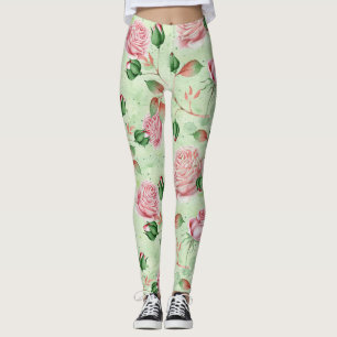 Hübsch Rosa und Grün Blumig  Leggings