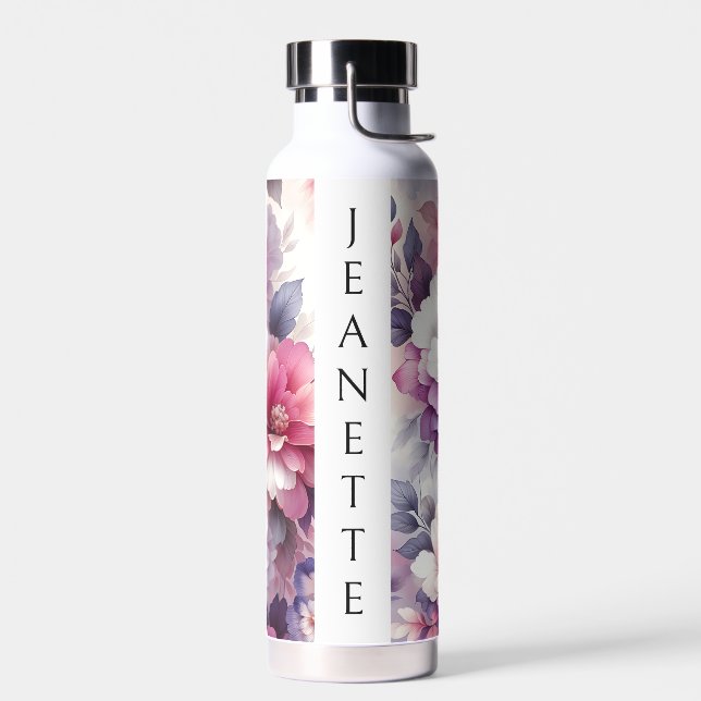 Hübsch-rosa und Lila-floral Personalisiert Trinkflasche (Links)