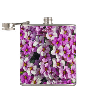 Hübsch rosa und lila Petunien Blumendruck Flachmann