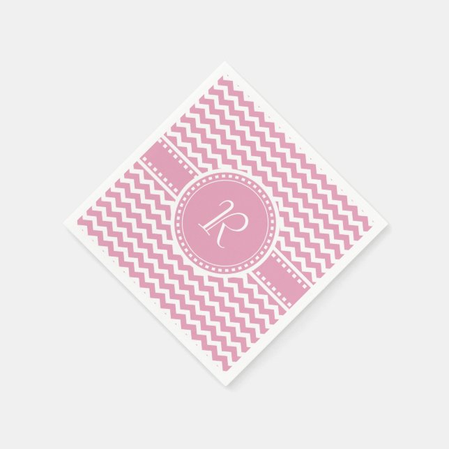 Hübsch rosa und Zickzack gestrichene Monogramm Serviette (Ecke)