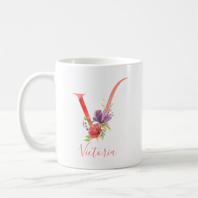 Hübsch rosa Wasserfarbbuchstabe "V" Kaffeetasse (Links)