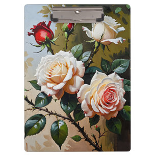 Hübsch rosa weiß und rote Rosen Ölmalerei Klemmbrett
