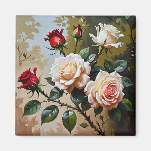 Hübsch rosa weiß und rote Rosen Ölmalerei Magnet