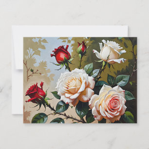 Hübsch rosa weiß und rote Rosen Ölmalerei Postkarte