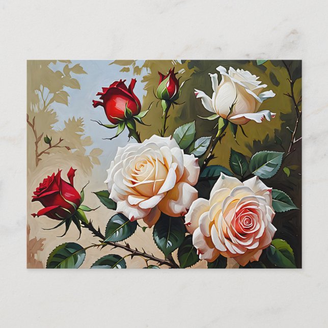 Hübsch rosa weiß und rote Rosen Ölmalerei Postkarte (Vorderseite)