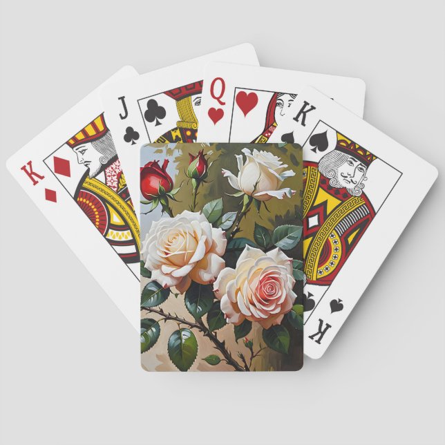 Hübsch rosa weiß und rote Rosen Ölmalerei Spielkarten (Rückseite)
