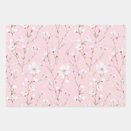 Hübsch rosa weiße Blume Geschenkpapier Set