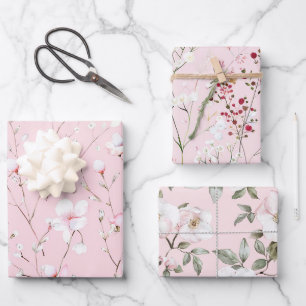 Hübsch rosa weiße Blume Geschenkpapier Set