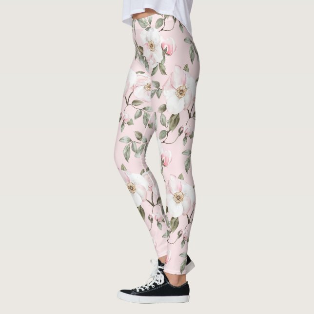 Hübsch rosa weiße Blume Leggings (Links)