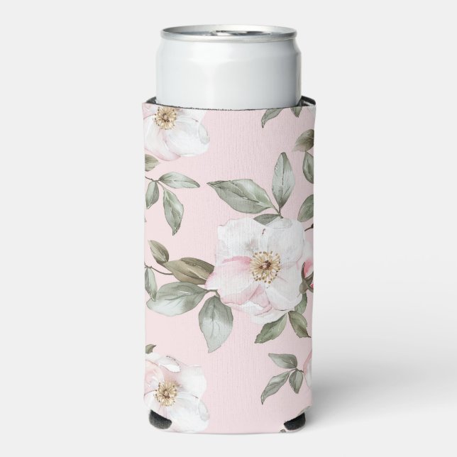 Hübsch rosa weiße Blume Selters Dosenkühler (Seltzer Vorderseite)
