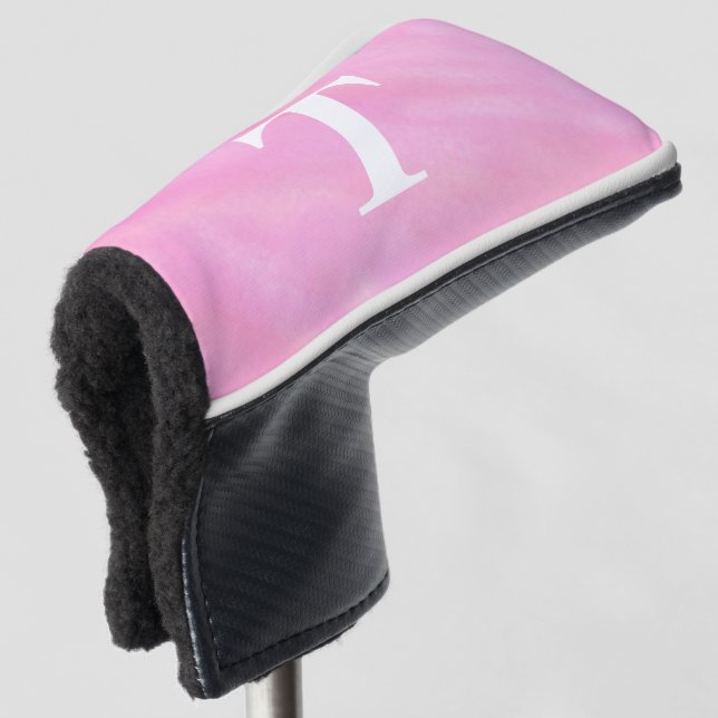 Hübsch rosa Weißfarbenmonogramm Golf Headcover (3/4 Vorderseite)