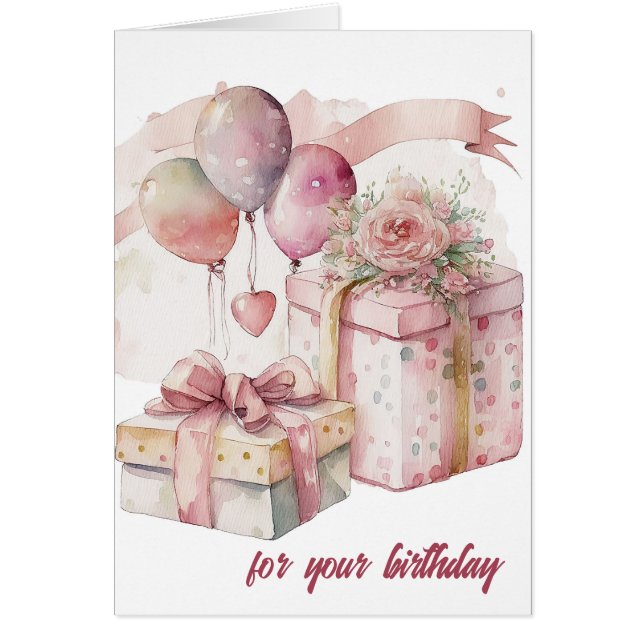 Hübsch rosa Wrapped Present Birthday Card (Vorne)