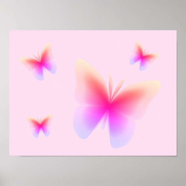 Hübsch rosafarbene Schmetterlingsdrucke auf Rosa Poster (Vorne)