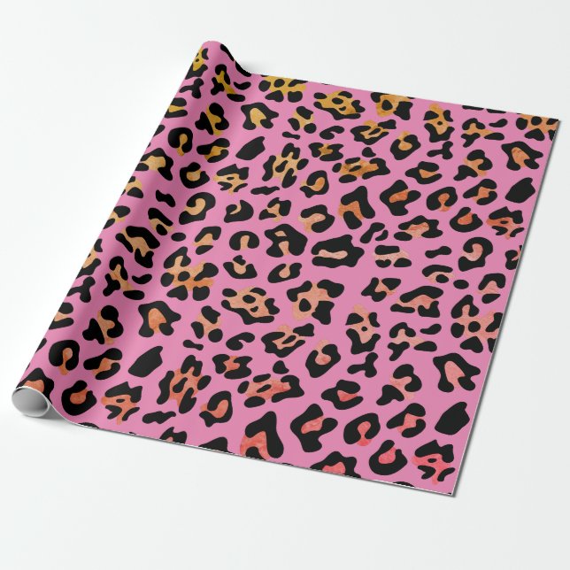 Hübsch rosafarbener Leopard Geschenkpapier (Ungerollt)