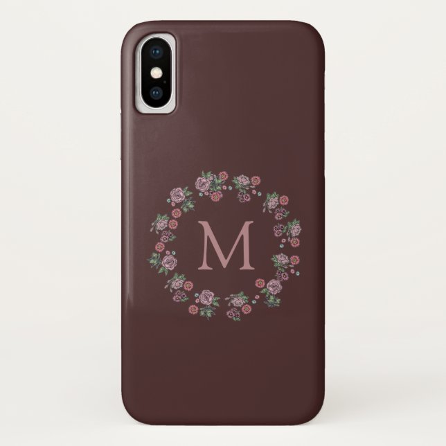 Hübsch-Rosenbrauen-Kraut-Monogramm-Burgund Case-Mate iPhone Hülle (Rückseite)