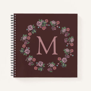 Hübsch-Rosenbrauen-Kraut-Monogramm-Burgund Notizbuch
