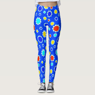 Hübsch Rot-Gelb-Blüten Blau Leggings