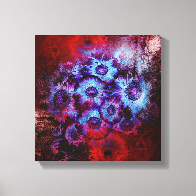 Hübsch Rot und Blauer Blumen Abstrakt Leinwanddruck (Vorderseite)