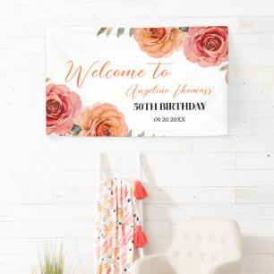 Hübsch Rote Orange Rose Blumengrün Geburtstag Banner