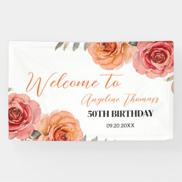 Hübsch Rote Orange Rose Blumengrün Geburtstag Banner