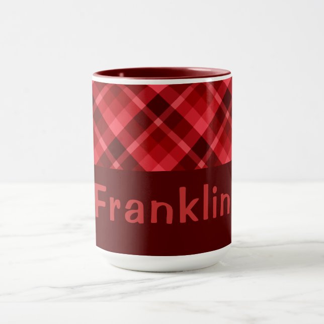 Hübsch Ruby Red Kariert Monogram 15 oz Kaffeemasch Tasse (Zentrum)