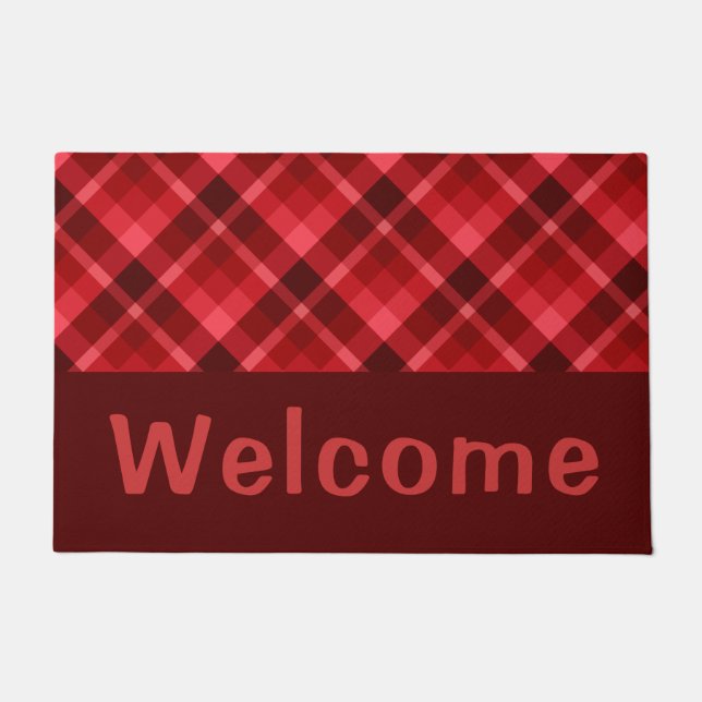 Hübsch Ruby Red Kariert Monogram Medium Doormat Fußmatte (Vorderseite)