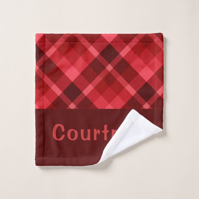 Hübsch Ruby Red Kariert Monogram Washtuch Waschlappen (Waschlappen)