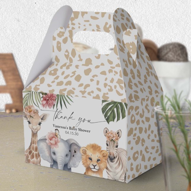Hübsch Safari Baby Animals Baby Girl Dusche Geschenkschachtel (Safari Animals Baby Girl Shower Favor box.)