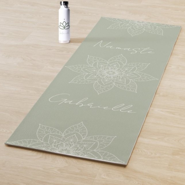 Hübsch Sage Green Elegante Mandala Namaste Persönl Yogamatte (Von Creator hochgeladen)