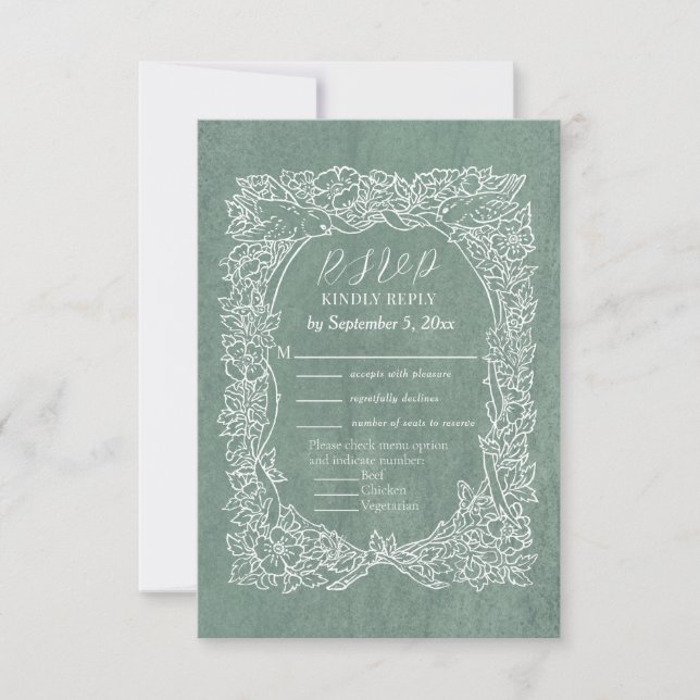 Hübsch Sage Green Wildblume Bird Floral Wedding RSVP Karte (Vorderseite)