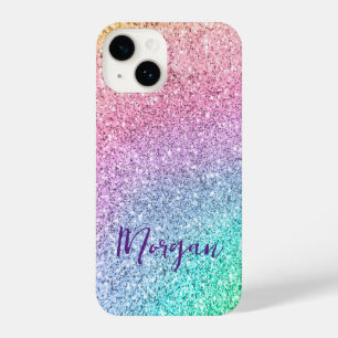Hübsch schimmernder Regenbogen-Glitzer Personalisi iPhone 14 Hülle