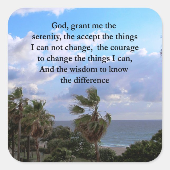 HÜBSCH SERENITY PRAYER PALM TREE FOTO DESIGN QUADRATISCHER AUFKLEBER (Vorderseite)