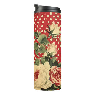 Hübsch Shabby Chic Rote Blumige Herzpunkt Mischun Thermosbecher