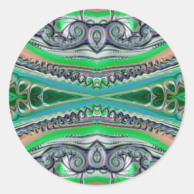 ~ Hübsch Shades Green Blue Pink Fraktal ~ Runder Aufkleber (Vorderseite)