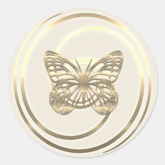 Hübsch Shiny Gold Butterfly Runder Aufkleber (Vorderseite)