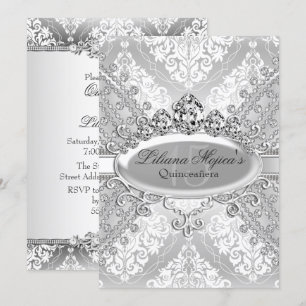 Hübsch Silver Damask Tiara Quinceanera Einladung
