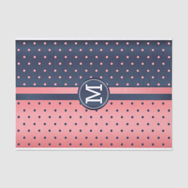 Hübsch Slate Blue und Coral - Monogramm Seidenpapier (Vorderseite)