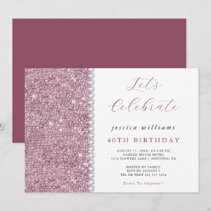 Hübsch Sparkle Sequins & Diamonds Mauve Birthday Einladung