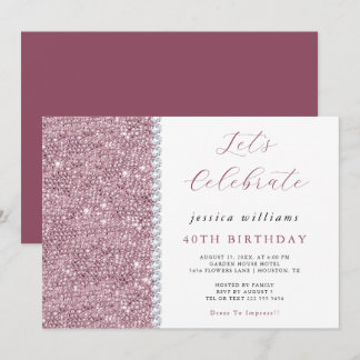 Hübsch Sparkle Sequins & Diamonds Mauve Birthday Einladung