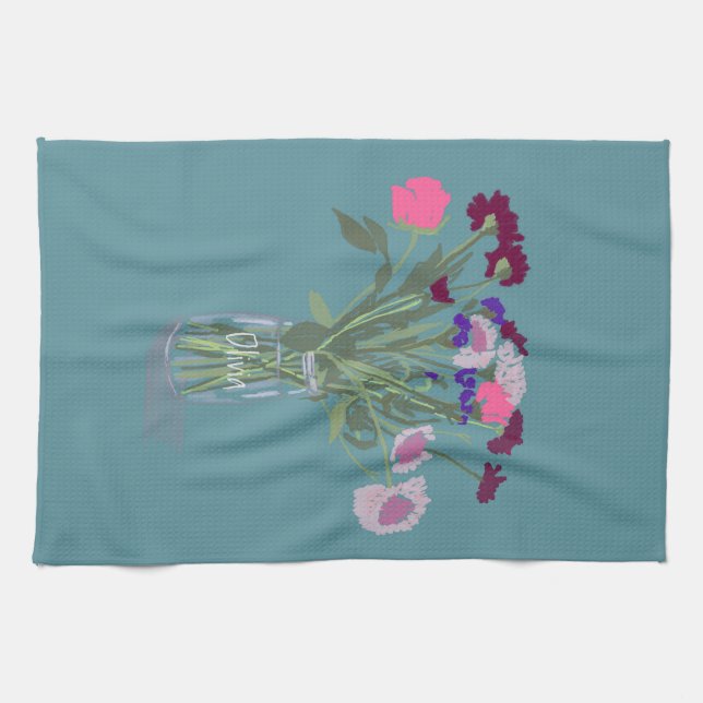 Hübsch Sweet Boho Wildblumen +Individuelle Name Geschirrtuch (Horizontal)