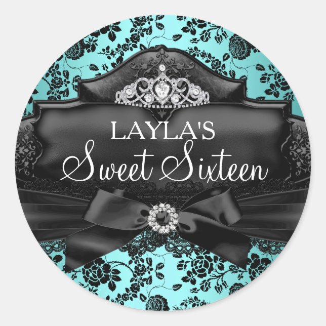 Hübsch Tiara & Bow Aquamarin Sweet 16 Sticker (Vorderseite)
