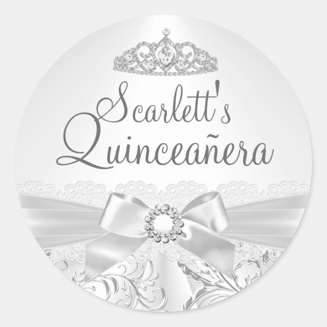 Hübsch Tiara & Bow Silver Quinceanera Sticker (Vorderseite)